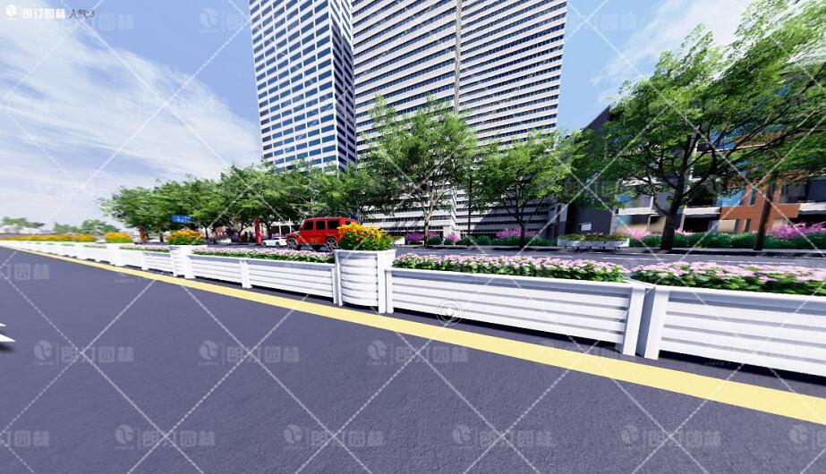 道路中央分隔綠化花箱圖片