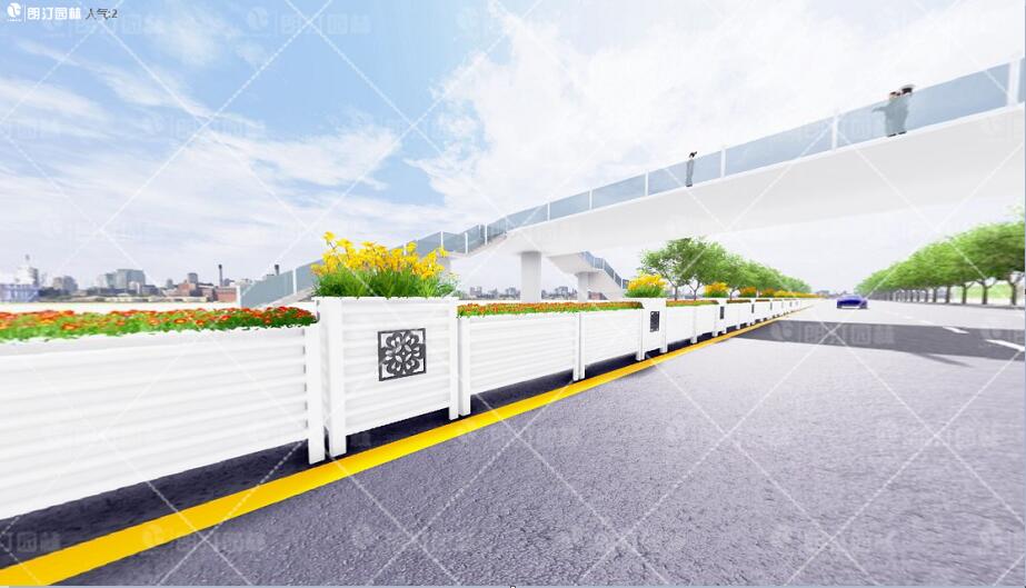 成品隔離花箱圖片，城區(qū)道路綠化花箱圖片，朗汀園林19款唐寶相組合花箱景觀設(shè)計圖